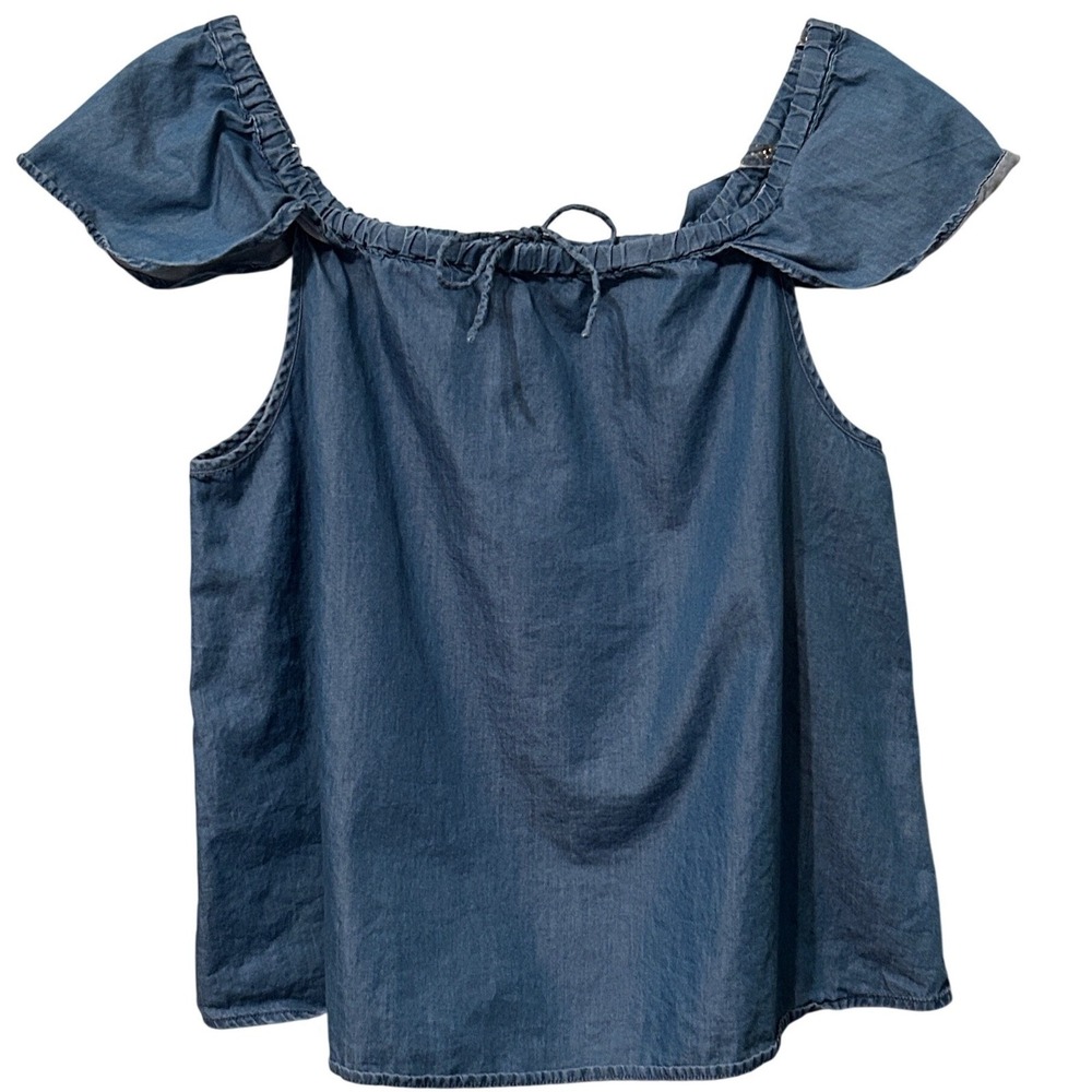 J.Crew Blue Cotton Chambray Off the Shoulder Flutter Sleeve Top M